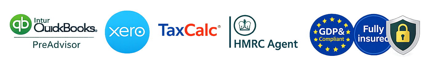 QuickBooks ProAdvisor · Xero · TaxCalc · HMRC Agent · GDPR Compliant · Fully Insured